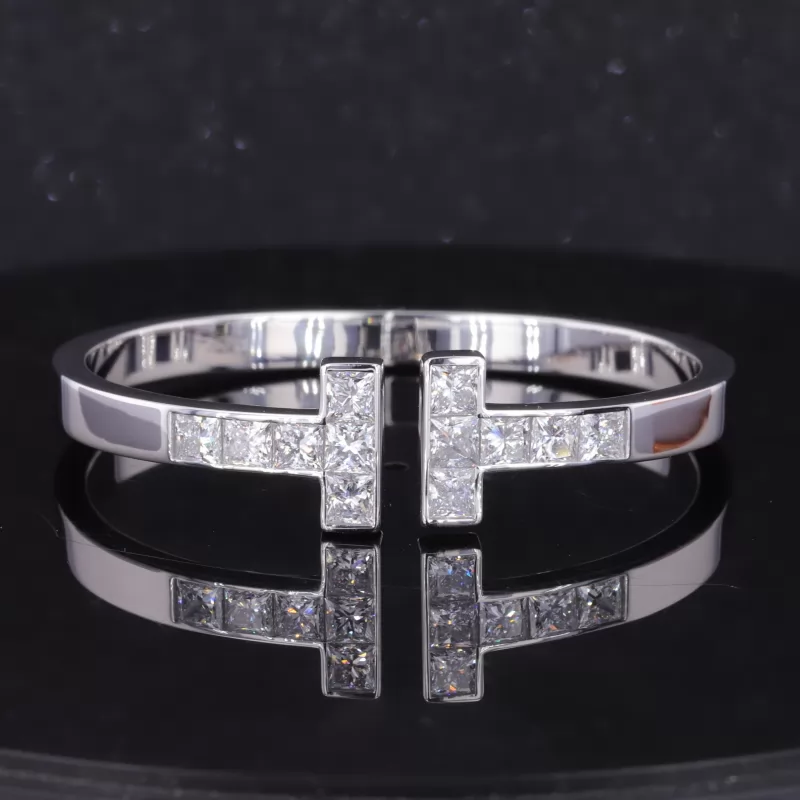 4×4mm Princess Cut Moissanite 18K White Gold Diamond Bracelet