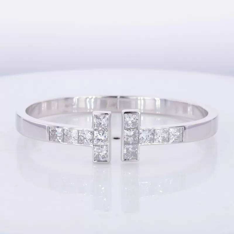 4×4mm Princess Cut Moissanite 18K White Gold Diamond Bracelet