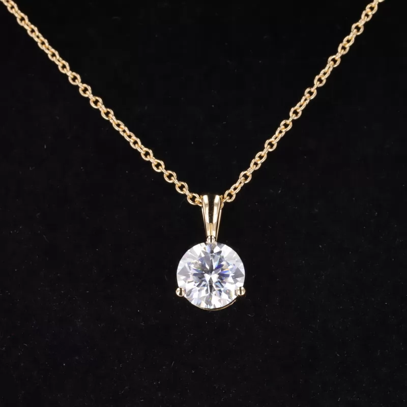 6.5mm Round Brilliant Cut Moissanite 18K Yellow Gold Diamond Pendant Necklace