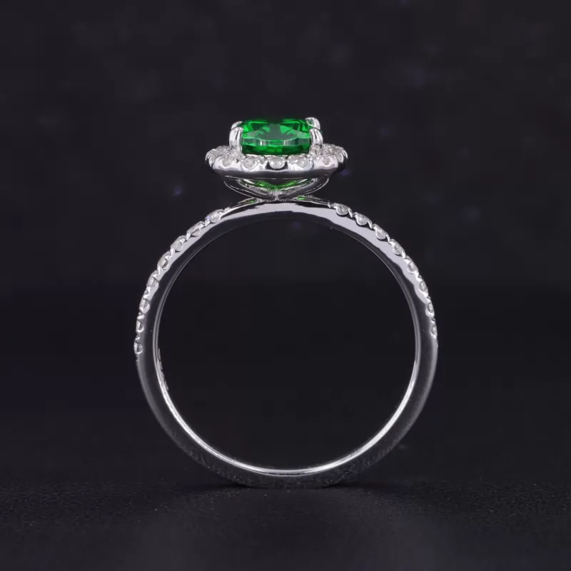 6×8mm Oval Cut Lab Grown Emerald S925 Sterling Silver Halo Engagement Ring