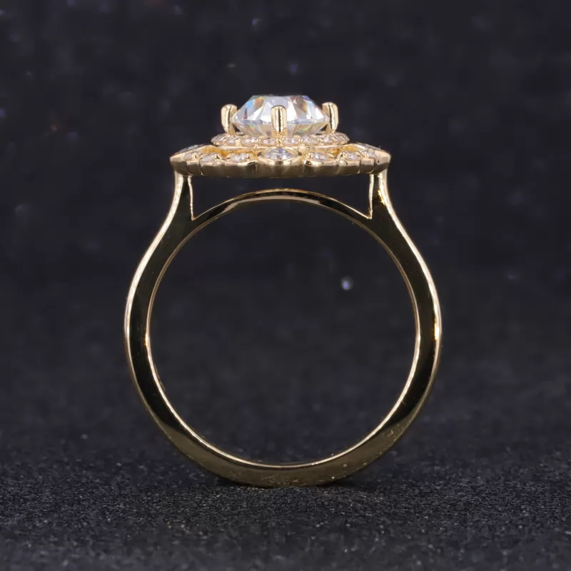 6.5×9mm Oval Cut Moissanite 18K Yellow Gold Vintage Engagement Ring