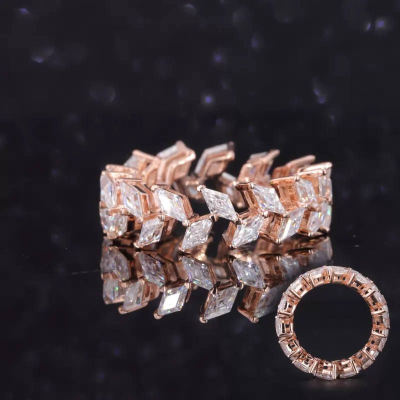 2×4mm Rhombus Cut Moissanite 14K Rose Gold Diamond Eternity Ring