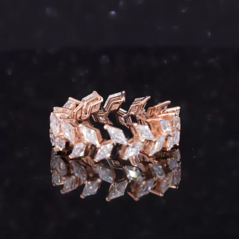 2×4mm Rhombus Cut Moissanite 14K Rose Gold Diamond Eternity Ring