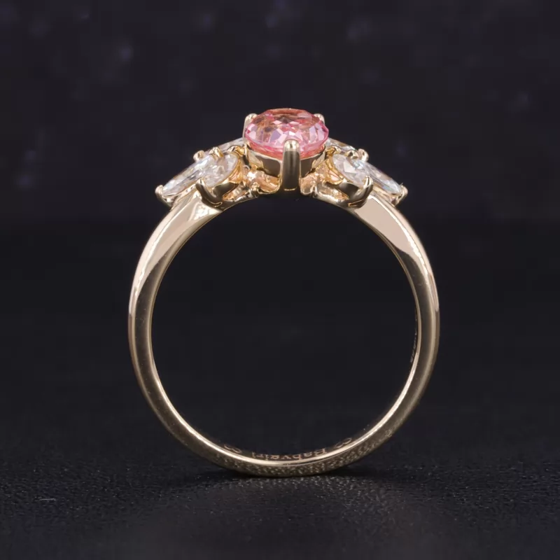 5×7mm Pear Cut Lab Grown Sukura Pink Sapphire 14K Yellow Gold Vintage Engagement Ring