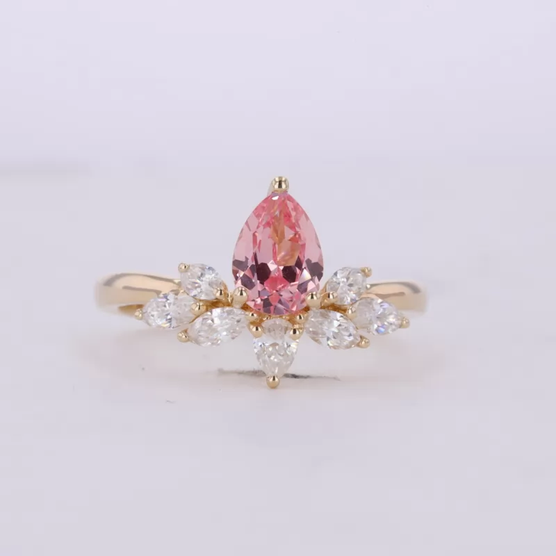 5×7mm Pear Cut Lab Grown Sukura Pink Sapphire 14K Yellow Gold Vintage Engagement Ring