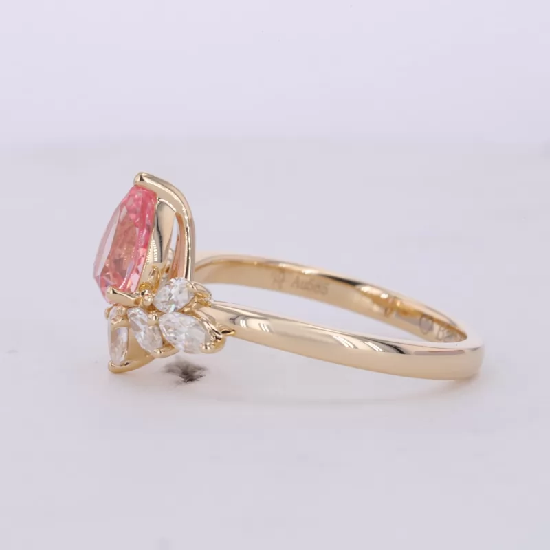 5×7mm Pear Cut Lab Grown Sukura Pink Sapphire 14K Yellow Gold Vintage Engagement Ring