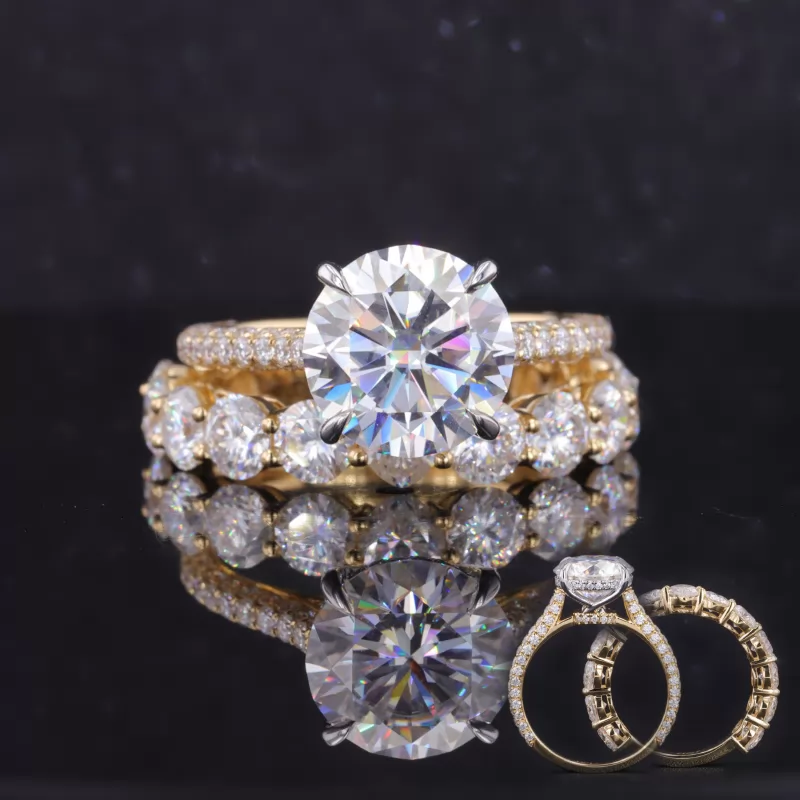 11mm Round Brilliant Cut Moissanite 18K Yellow Gold Stackable Rings