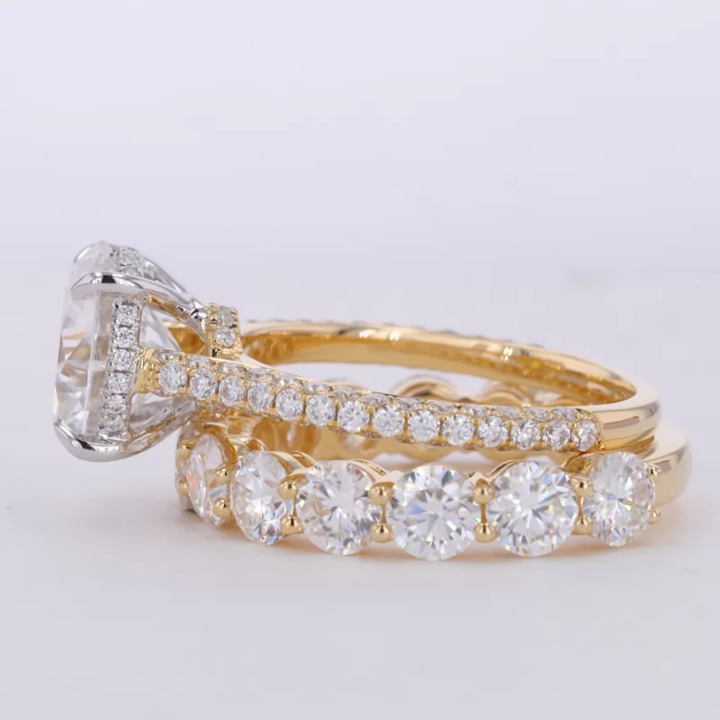 11mm Round Brilliant Cut Moissanite 18K Yellow Gold Stackable Rings