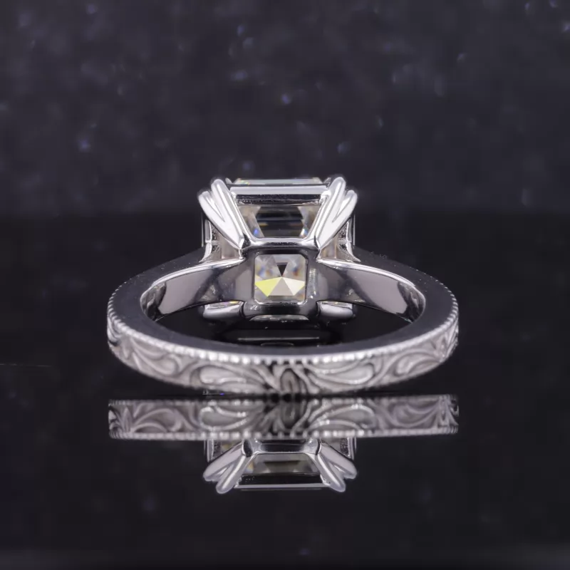 10.5×10.5mm Asscher Cut Moissanite 10K White Gold Channel Set Engagement Ring