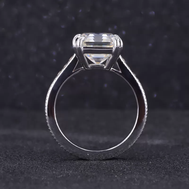 10.5×10.5mm Asscher Cut Moissanite 10K White Gold Channel Set Engagement Ring