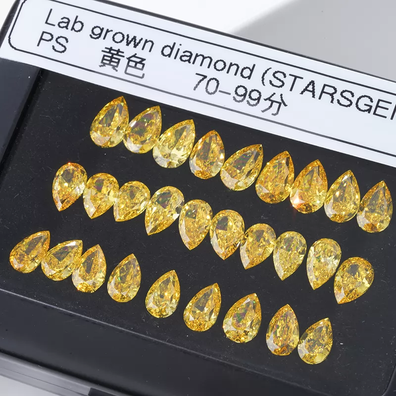 Pear Cut 0.7ct to 0.9ct Yellow Color HPHT Lab Grown Diamond