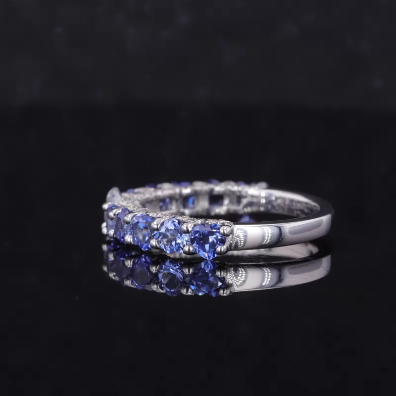 3.6×3.9mm Heart Cut Moissanite & 3×3mm Heart Cut Lab Grown Sapphire S925 Sterling Silver Eleven Stone Diamond Ring