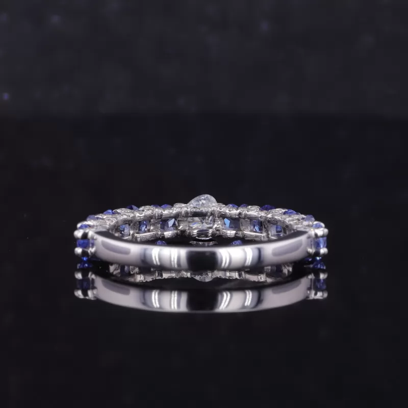 3.6×3.9mm Heart Cut Moissanite & 3×3mm Heart Cut Lab Grown Sapphire S925 Sterling Silver Eleven Stone Diamond Ring