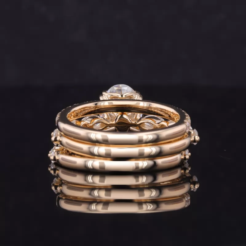 7×10mm Oval Cut Moissanite 14K Yellow Gold Stackable Rings