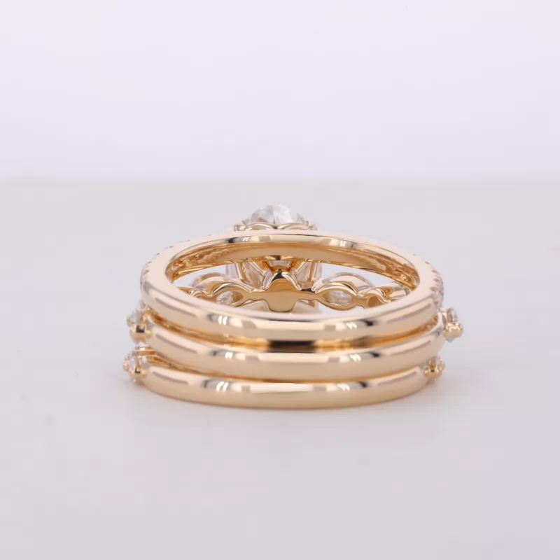 7×10mm Oval Cut Moissanite 14K Yellow Gold Stackable Rings