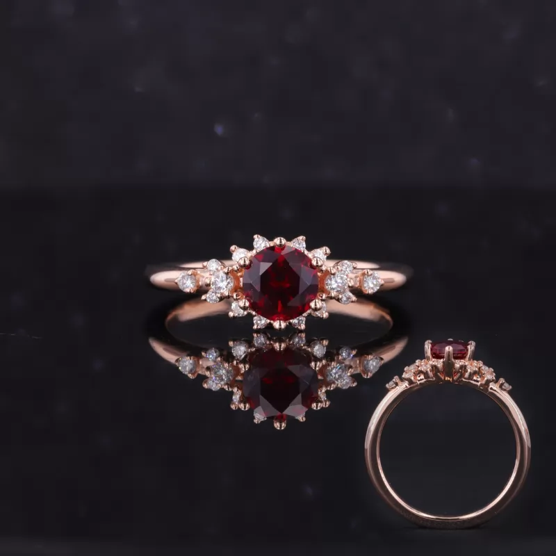 5.5mm Round Brilliant Cut Lab Grown Ruby 14K Rose Gold Vintage Engagement Ring