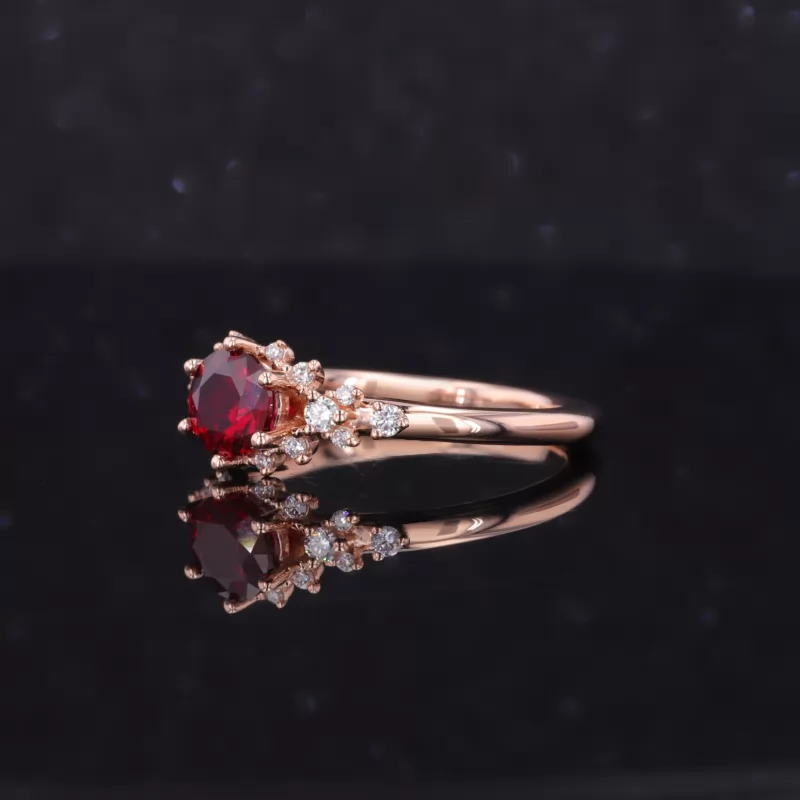 5.5mm Round Brilliant Cut Lab Grown Ruby 14K Rose Gold Vintage Engagement Ring