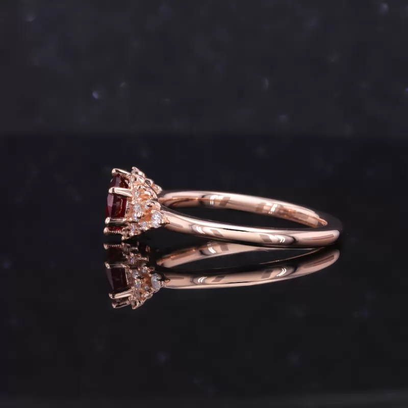 5.5mm Round Brilliant Cut Lab Grown Ruby 14K Rose Gold Vintage Engagement Ring