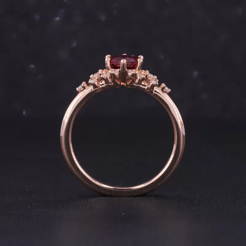 5.5mm Round Brilliant Cut Lab Grown Ruby 14K Rose Gold Vintage Engagement Ring