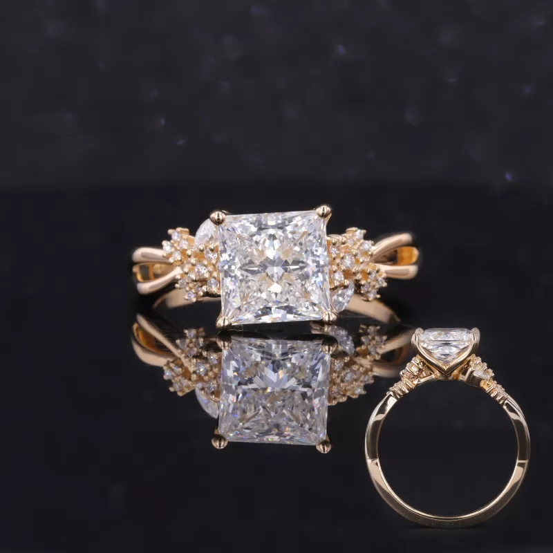 8.02×7.96mm Princess Cut Lab Grown Diamond With Side Lab Grown Diamond 14K Yellow Gold Engagement Ring