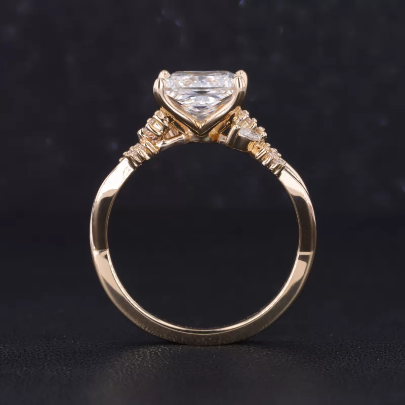 8.02×7.96mm Princess Cut Lab Grown Diamond With Side Lab Grown Diamond 14K Yellow Gold Engagement Ring