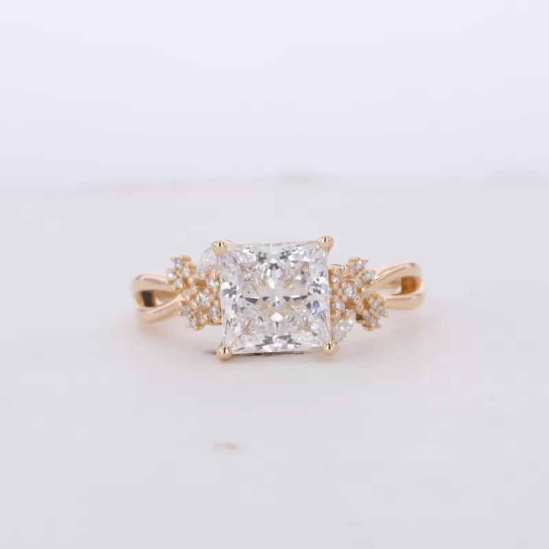 8.02×7.96mm Princess Cut Lab Grown Diamond With Side Lab Grown Diamond 14K Yellow Gold Engagement Ring