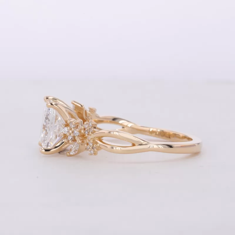 8.02×7.96mm Princess Cut Lab Grown Diamond With Side Lab Grown Diamond 14K Yellow Gold Engagement Ring