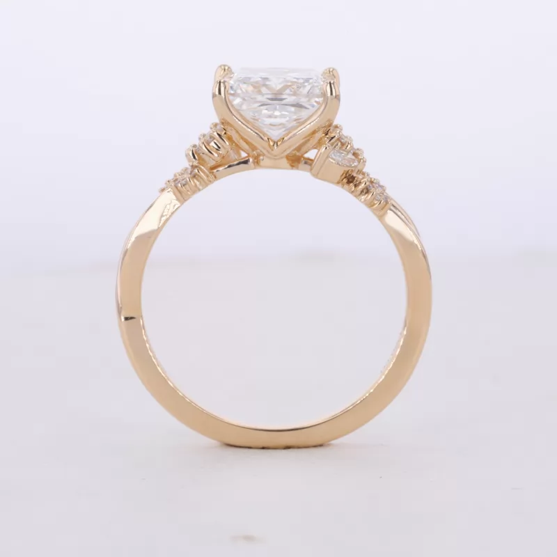 8.02×7.96mm Princess Cut Lab Grown Diamond With Side Lab Grown Diamond 14K Yellow Gold Engagement Ring