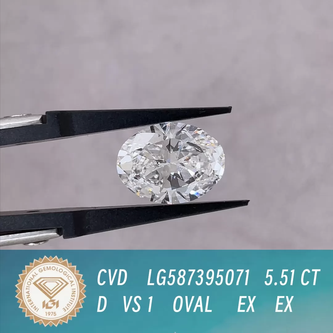 5.51ct D VS1 Oval Cut IGI CVD Lab Grown Diamond