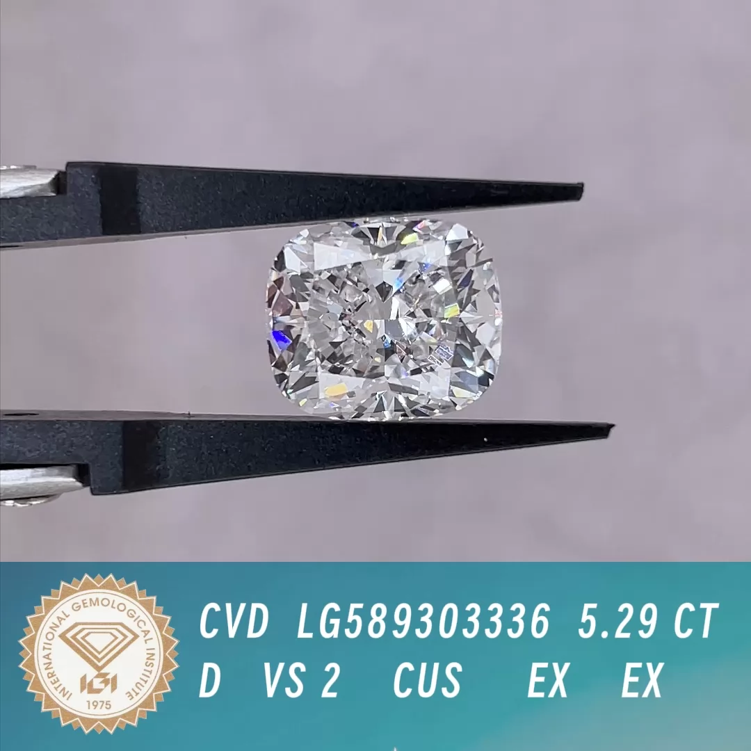 5.29ct D VS2 Cushion Cut IGI CVD Lab Grown Diamond