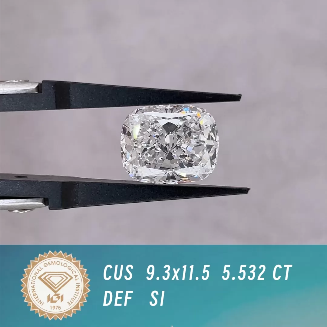 5.532ct DEF SI Cushion Cut IGI CVD Lab Grown Diamond