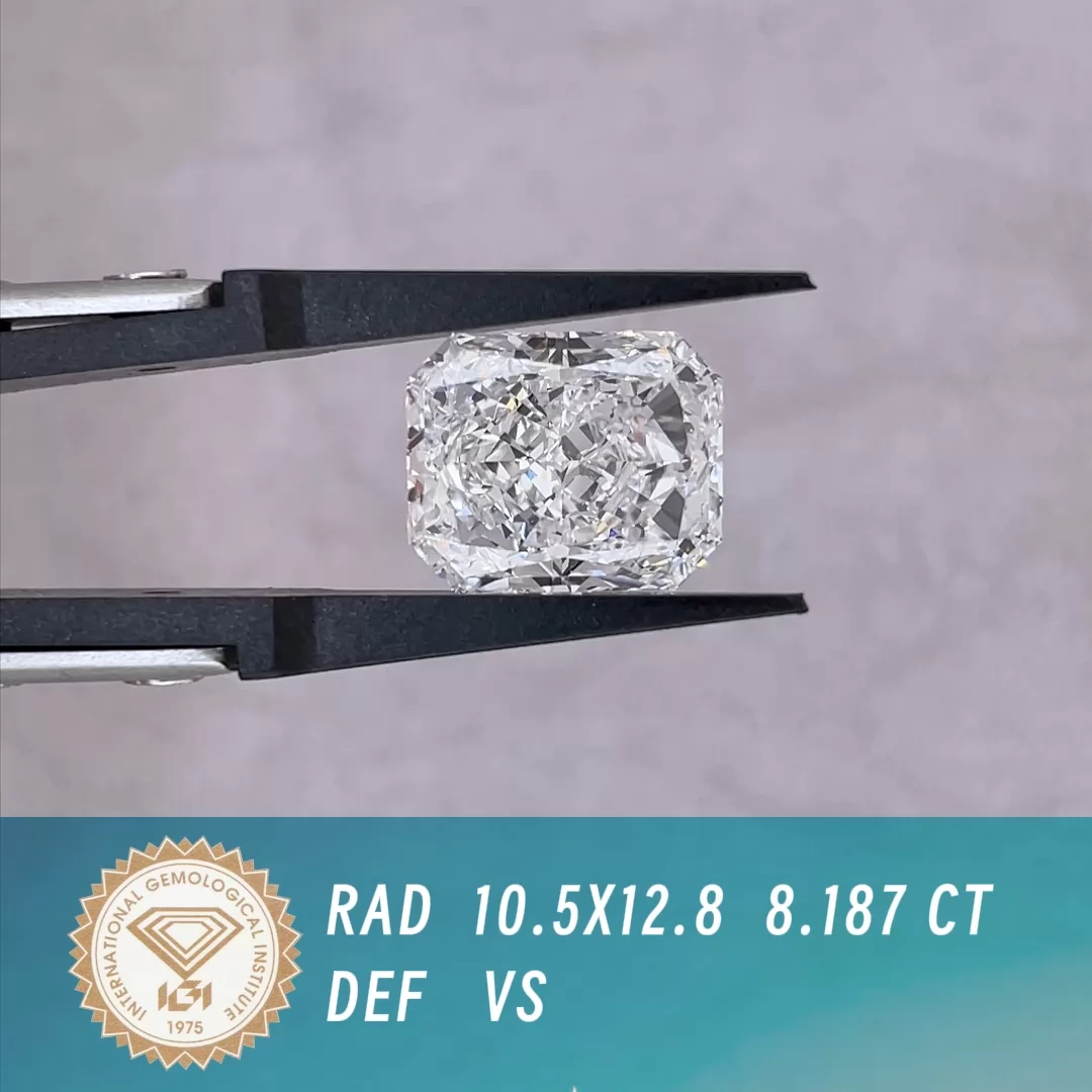 Starsgem 8.187ct DEF VS Radiant Cut IGI CVD Lab Grown Diamond