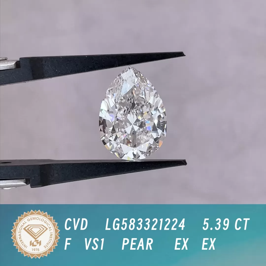 5.39ct F VS1 Pear Cut IGI CVD Lab Grown Diamond