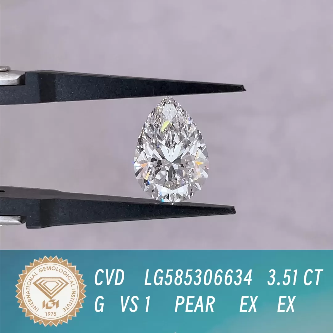 3.51ct G VS1 Pear Cut IGI CVD Lab Grown Diamond