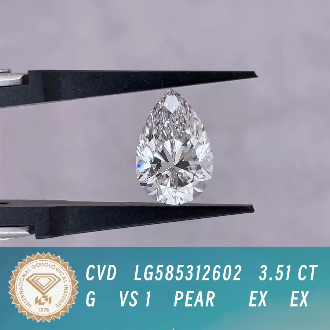 3.51ct G VS1 Pear Cut IGI CVD Lab Grown Diamond