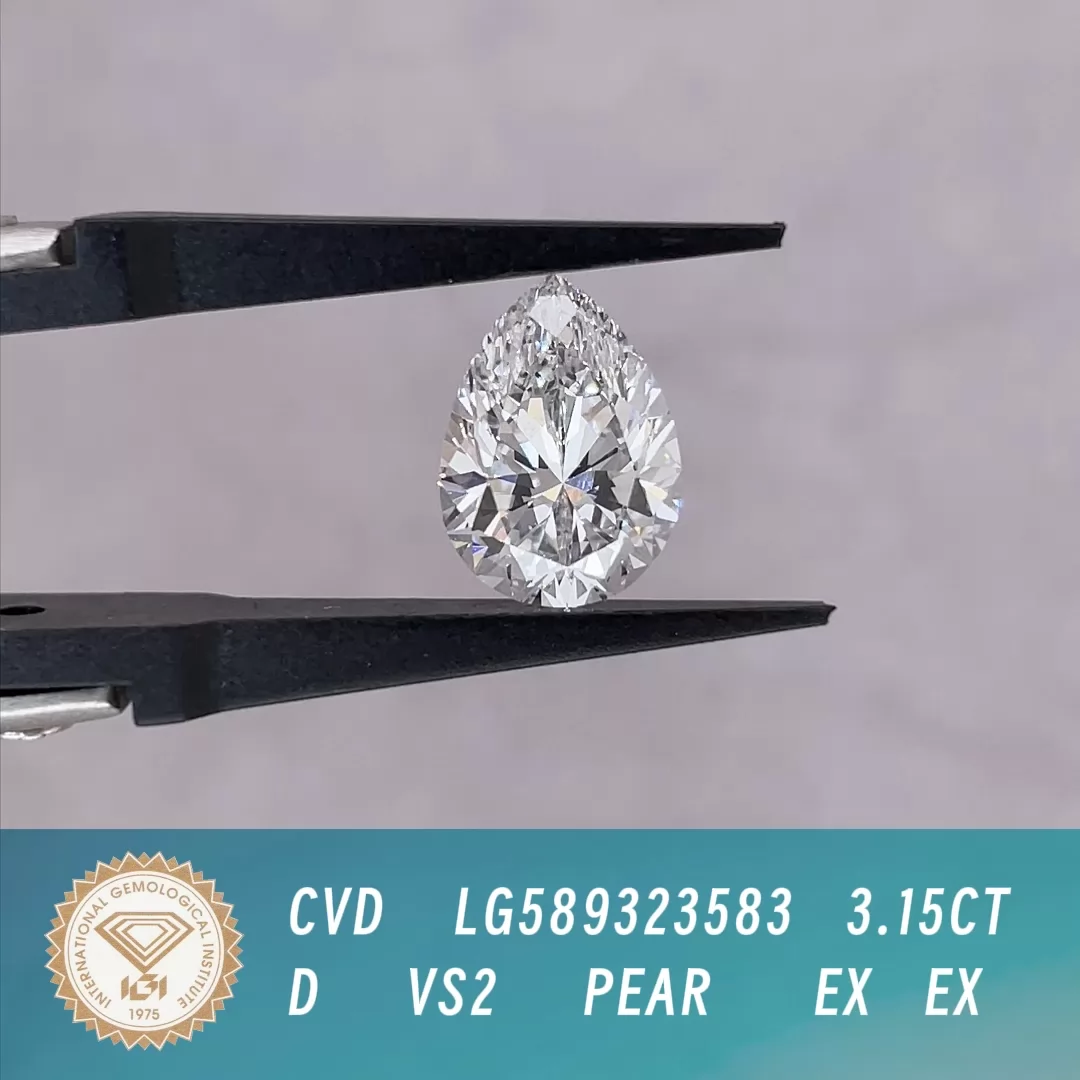 3.15ct D VS2 Pear Cut IGI CVD Lab Grown Diamond