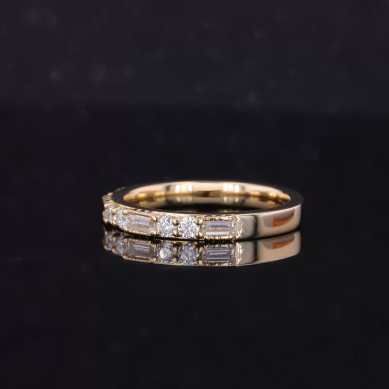 3×1.5mm Octagon Emerald Cut Moissanite & 1.5mm Round Brilliant Cut Moissanite 10K Yellow Gold Diamond Ring