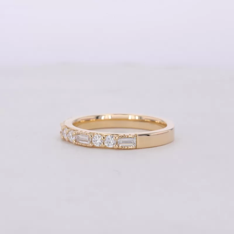 3×1.5mm Octagon Emerald Cut Moissanite & 1.5mm Round Brilliant Cut Moissanite 10K Yellow Gold Diamond Ring