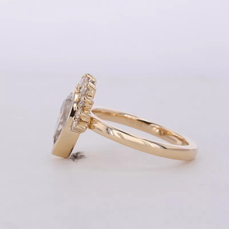 6.5×10mm Pear Cut Champagne Color Lab Grown Diamond 10K Yellow Gold Vintage Engagement Ring