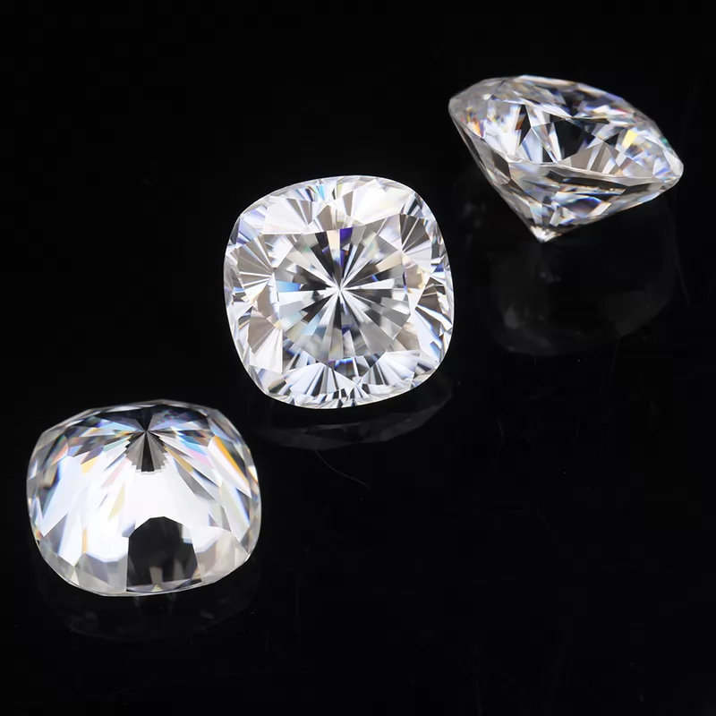 DEF Color Cushion Shape Crushed Ice Cut Moissanite