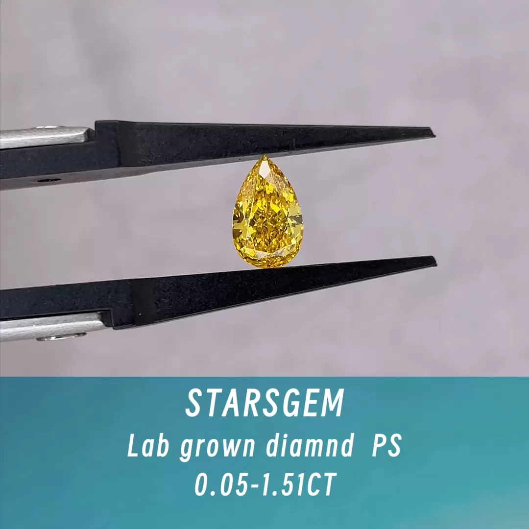 Yellow Color 0.05ct to 1.51ct Pear Cut Lab Grown Diamond