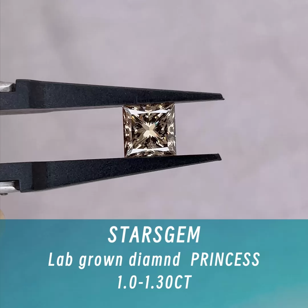 Champagne Color 1.0ct to 1.30ct Princess Cut Lab Grown Diamond