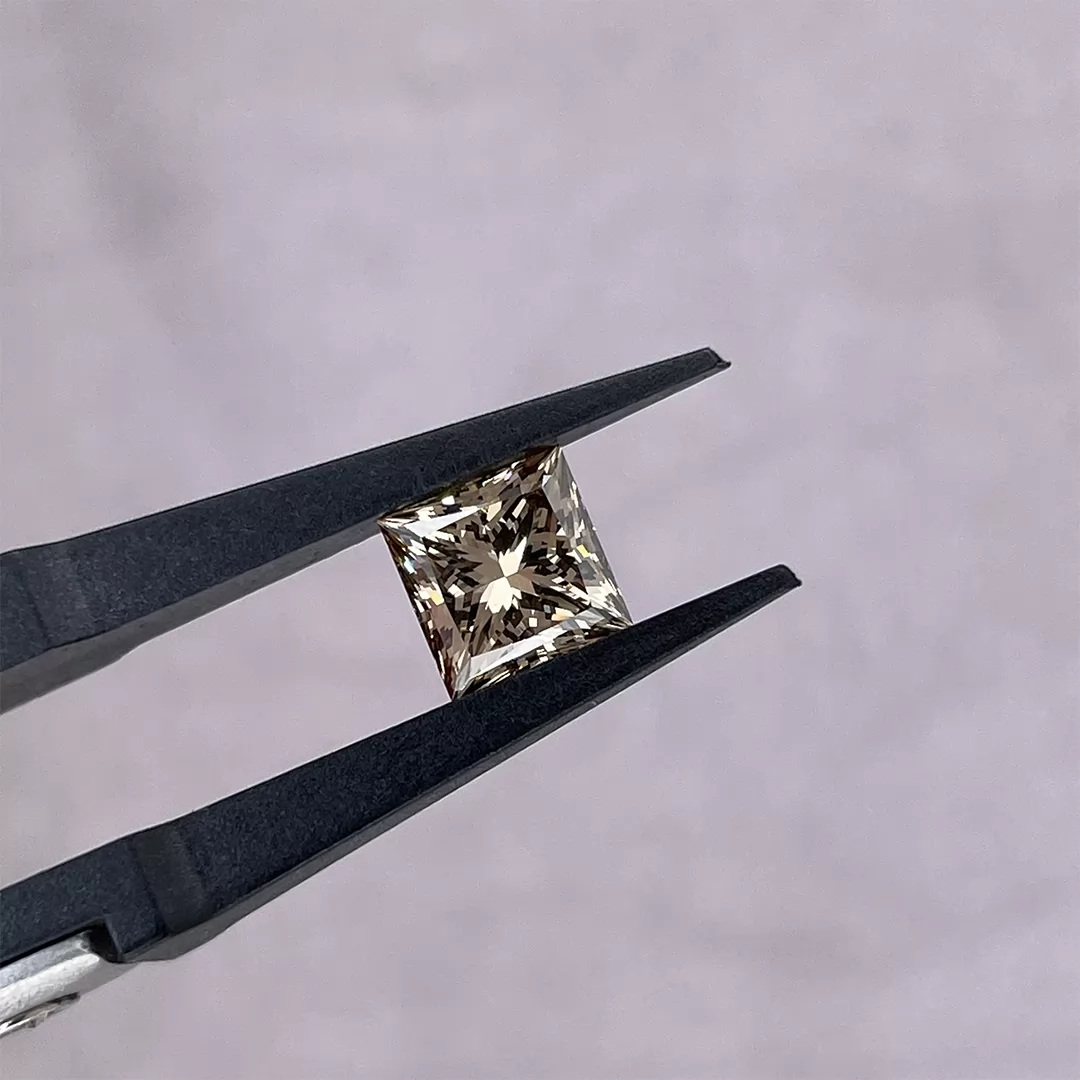Champagne Color 1.0ct to 1.30ct Princess Cut Lab Grown Diamond