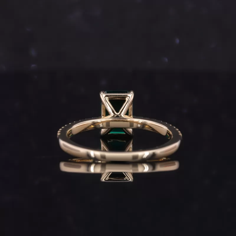 7×9mm Octagon Emerald Cut Lab Grown Emerald 10K Yellow Gold Pave Engagement Ring