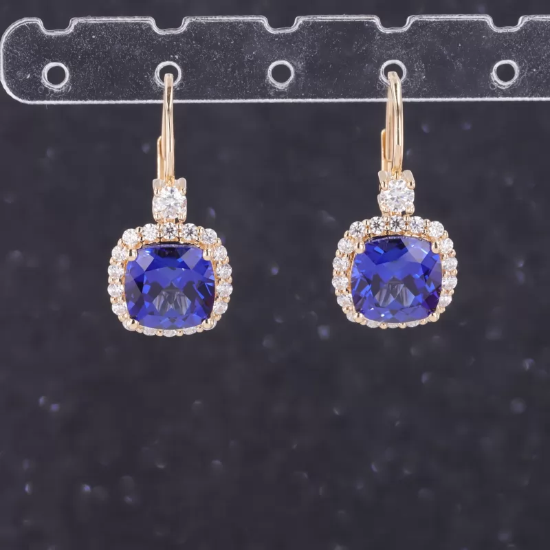8×8mm Cushion Cut Moissanite & Lab Grown Sapphire & Lab Grown Alexandrite Sapphire 14K Gold Diamond Earrings