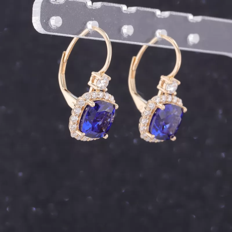 8×8mm Cushion Cut Moissanite & Lab Grown Sapphire & Lab Grown Alexandrite Sapphire 14K Gold Diamond Earrings