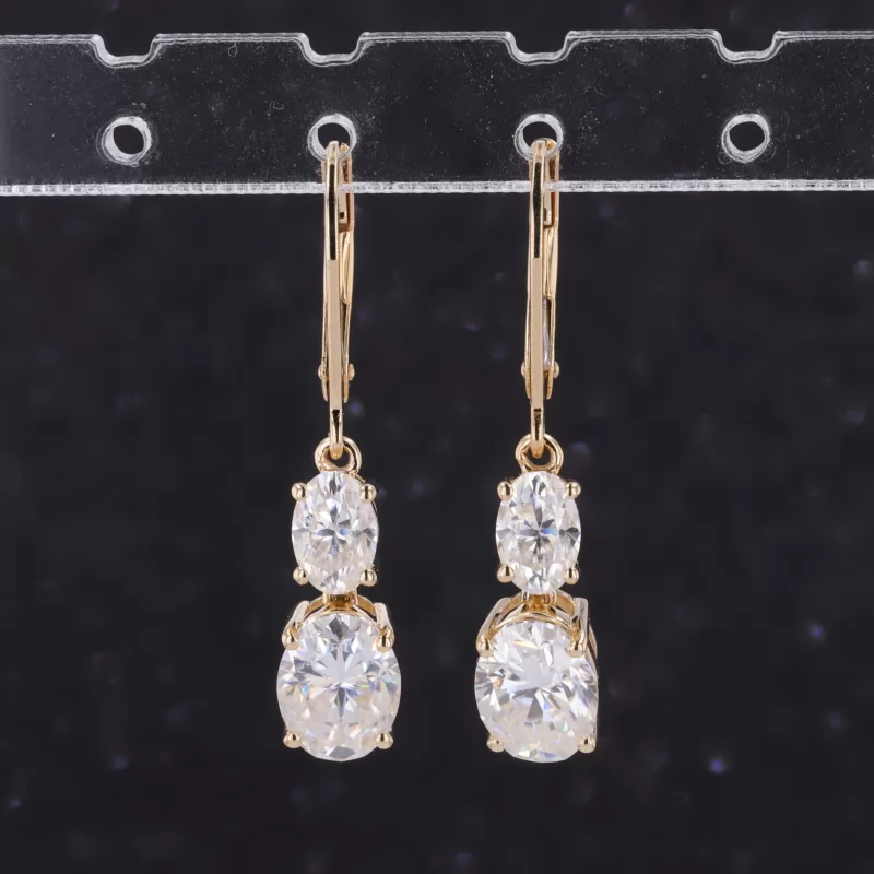 6×8mm Oval Cut Moissanite 14K Gold Diamond Earrings