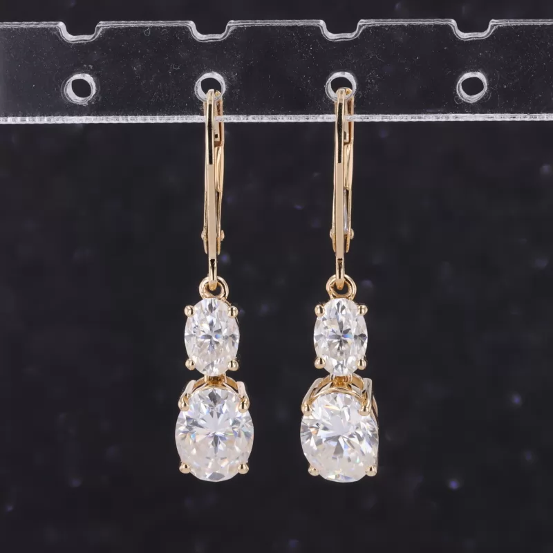 6×8mm Oval Cut Moissanite 14K Yellow Gold Diamond Earrings