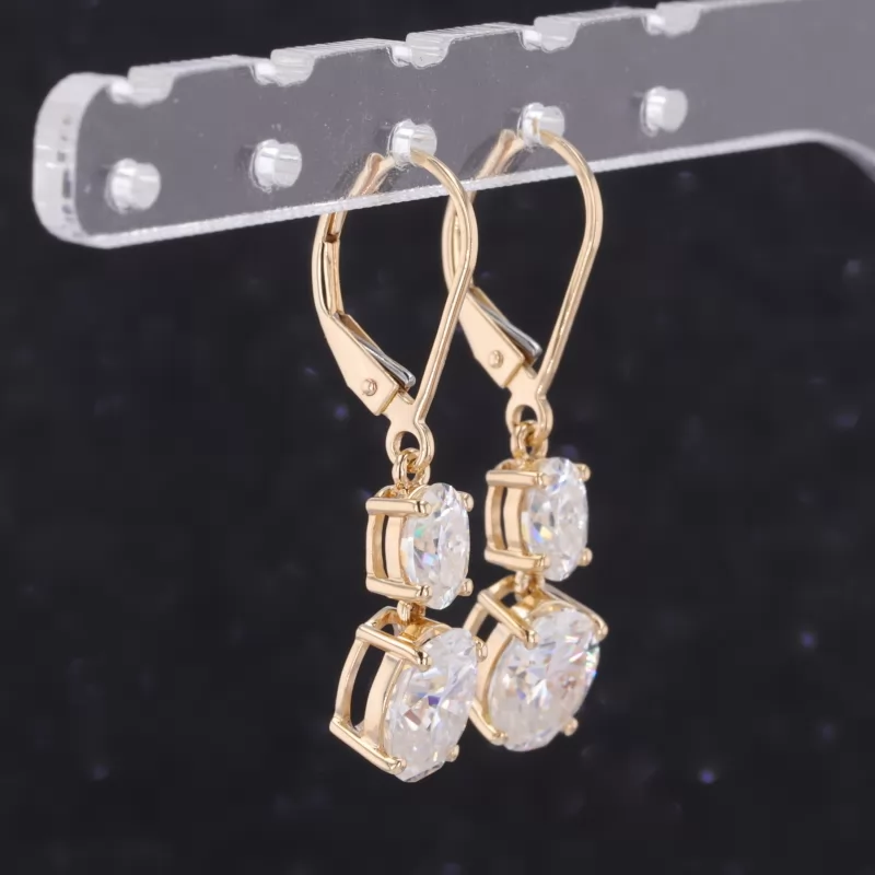 6×8mm Oval Cut Moissanite 14K Yellow Gold Diamond Earrings