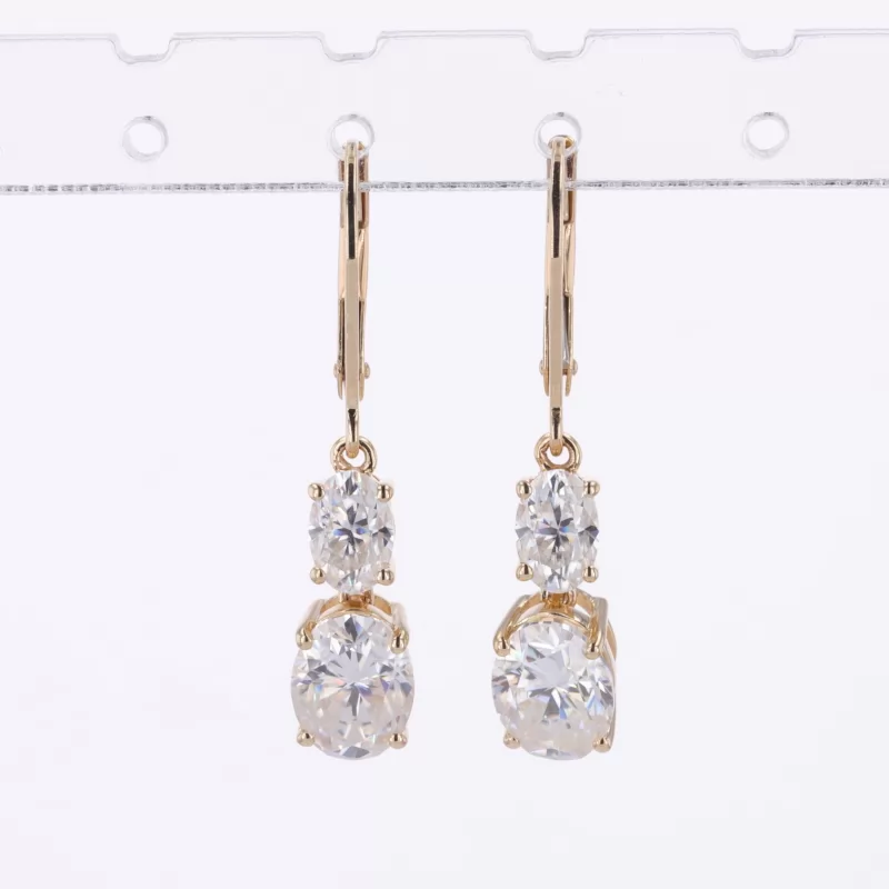 6×8mm Oval Cut Moissanite 14K Yellow Gold Diamond Earrings